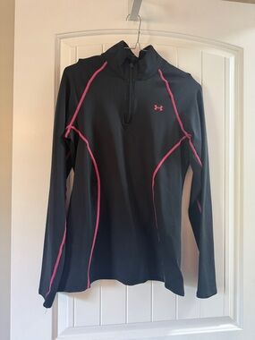 Under Armour Black Long-Sleeve Half-Zip Top with Pink Piping